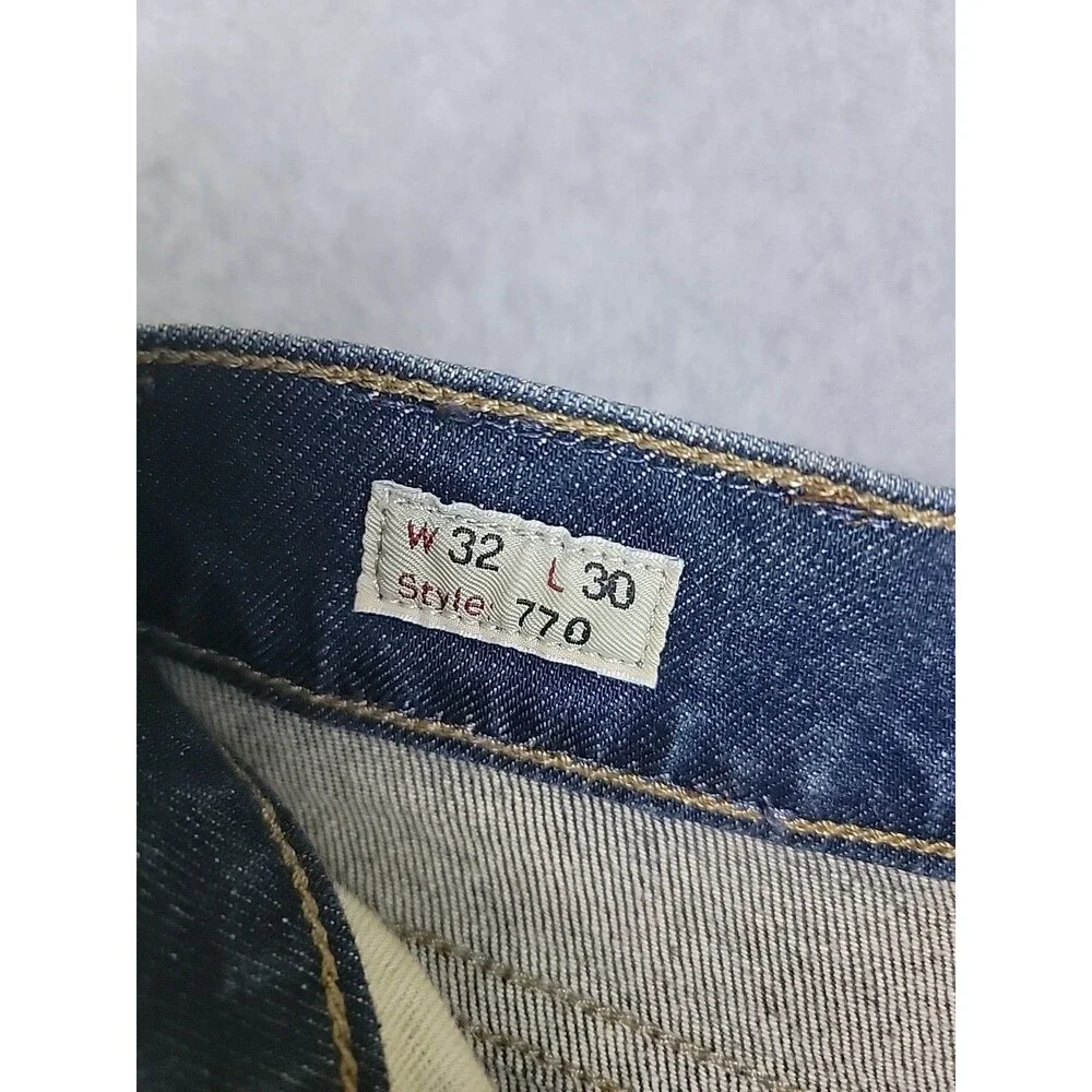 J Crew‎ 770 Jeans Mens 32 34x30 Straight Taper Dark Blue Stretch Mod Rise Preppy